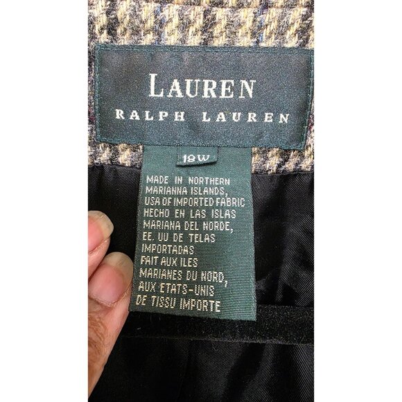 Lauren Ralph Lauren Women's Houndstooth 100% Wool Plus Size Blazer Jacket Size 1 - Picture 7 of 9